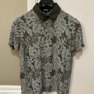Express Green Polo with Tropical Print